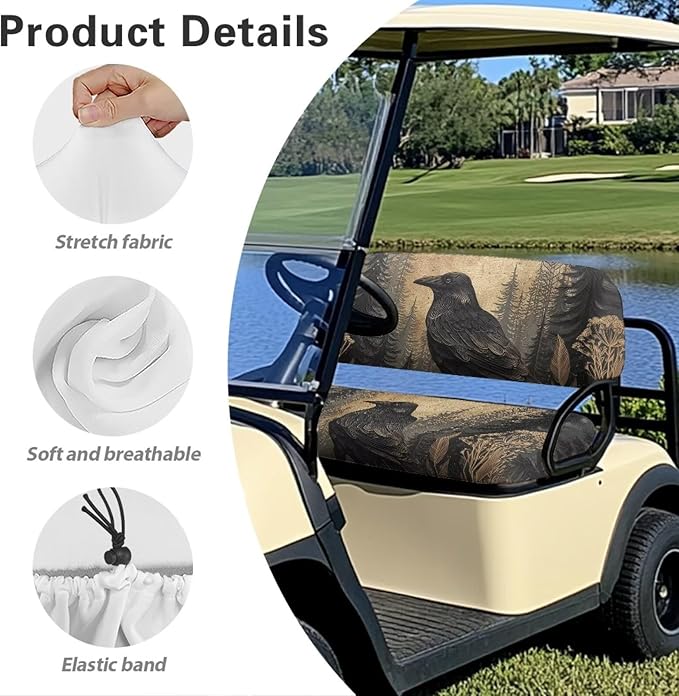 Suobstales Golf Cart Front and Rear Seat Cover Set for EZGO TXT RXV & Club Car DS 2 Passenger, Washable Bench Seat Covers Kit
