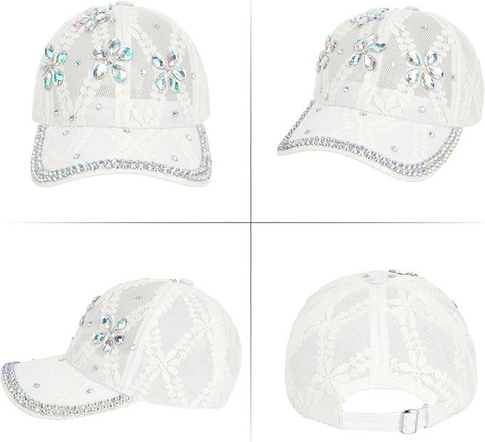 Hoce Fashion Rhinestone Denim Baseball Cap Studded Bling Hat for Women