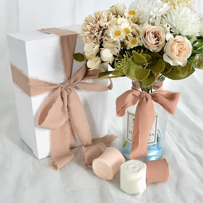TONIFUL 4 Rolls Silk Chiffon Ribbon, 1-1/2 Inch x 22yds, Handmade Fringe Silk - Image 6