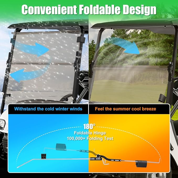 5MM Thick Upgrade PC Foldable EZGO TXT Windshield with Heavy Duty Hinges Only Fit for 2014-Up EZGO TXT Golf Cart with 1" Struts Rail, Anti-UV Impact Resistant Golf Cart Windshield Tinted