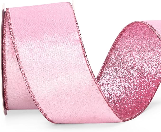 Ribbli Pink Velvet Wired Ribbon 2.5 Inch Velvet by Ribbli