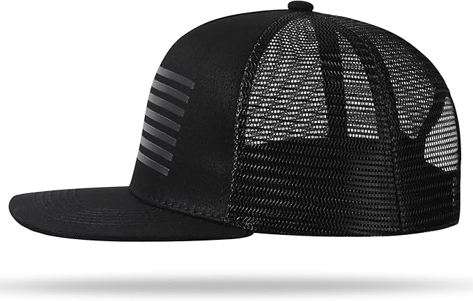 UALON Baseball Cap, Snapback Trucker Hat for Men & Women with American Flag and Adjustable, Breathable Mesh, Flat Bill Hats