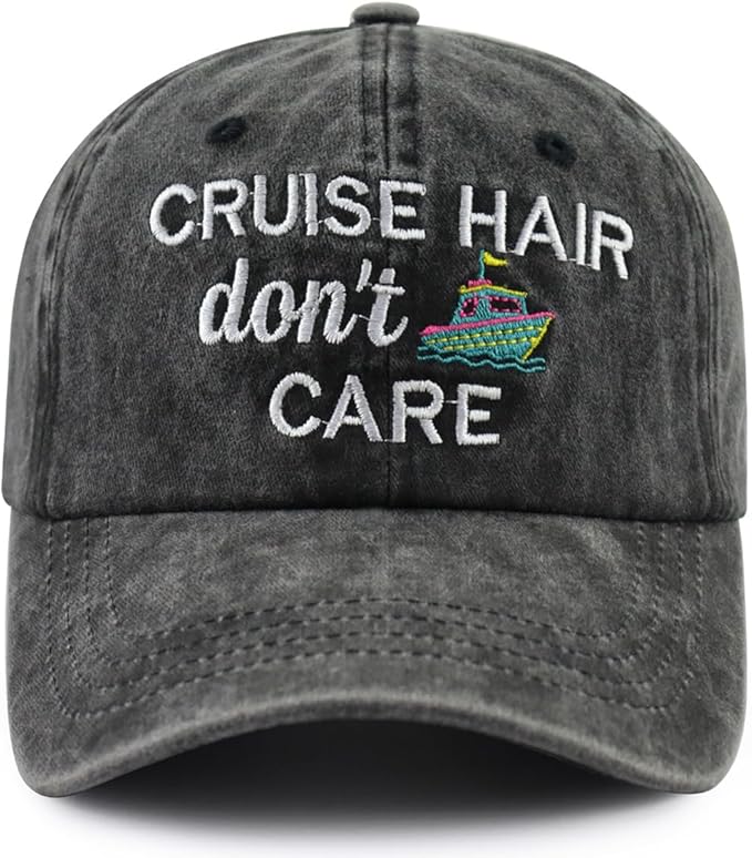 Cruise Hair Don't Care Hat for Men Women, Funny Adjustable Cotton Embroidered Captain Sailing Baseball Cap