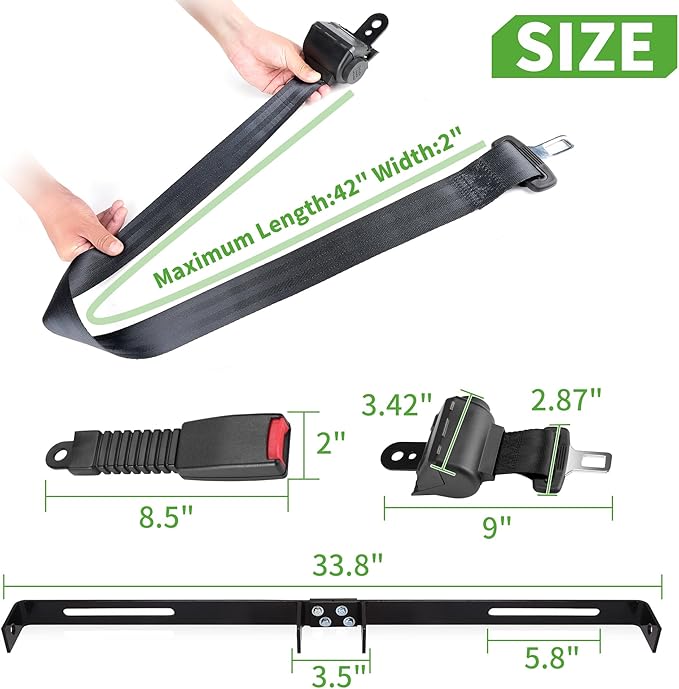 10L0L 4 Passenger (2+2) Golf Cart Seat Belt Kit for EZGO, Yamaha, Club Car, Fits Front Rear Seat, with Bracket