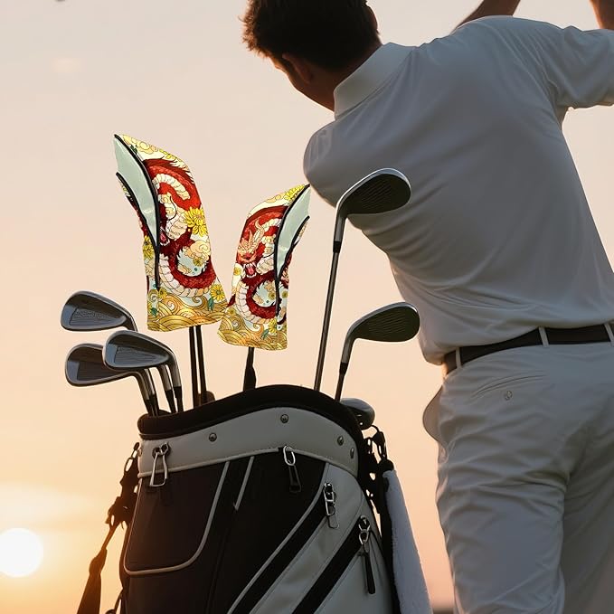 Golf Headcovers Fits Driver Hybrid Fairway 3/5 Wood, Waterproof PU Leather Golf Club Protector, Ideal Sports Accessories & Golfer Gift Colorful Geometry