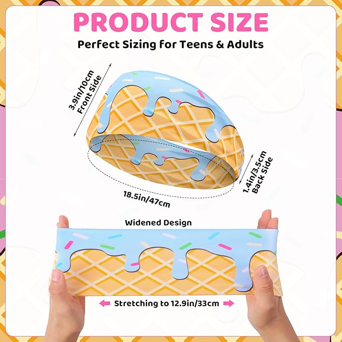 Ice Cream Baseball Headbands Sports Elastic Sweatbands Workout Hairbands for Youth Teen Adult Football Basketball Gym Party Favors