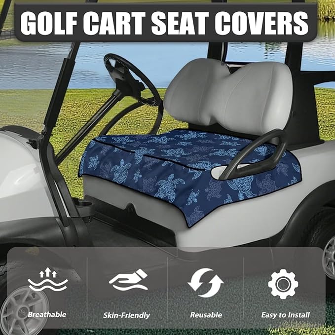Golf Cart Seat Covers, Universal Golf Cart Seat Towel Blanket with 4 Front Pockets & Nonskid Bottom Fits for Club Car 2 Person Seats Golf Carts