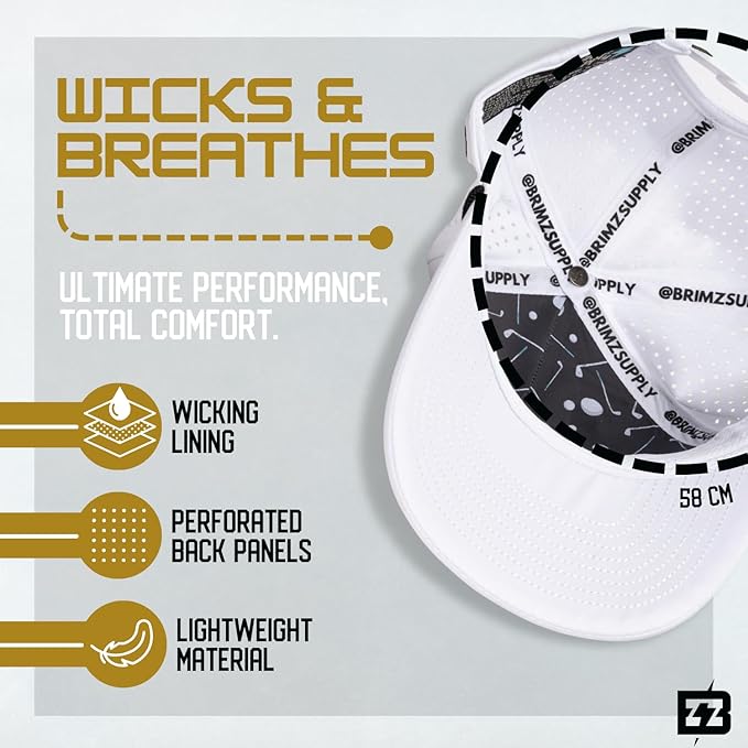 BRIMZ Golf Performance Hat - Tee Holder & Magnetic Ball Marker - Breathable, Sweat & Water Resistant Golfing Snapback Hat