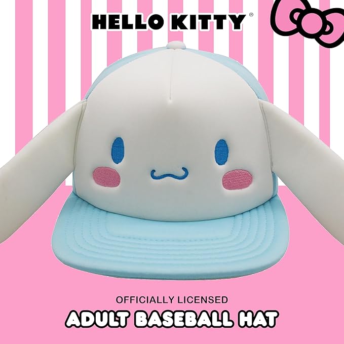 Hello Kitty Baseball Cap, Women's Snapback Hat with Flat Brim and 3D Ribbon and Ears