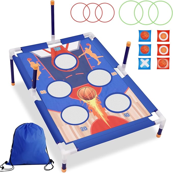 Outdoor Games Bean Bag Toss for Kids, Cornhole Set Ring Toss Games for Lawn by Unknown