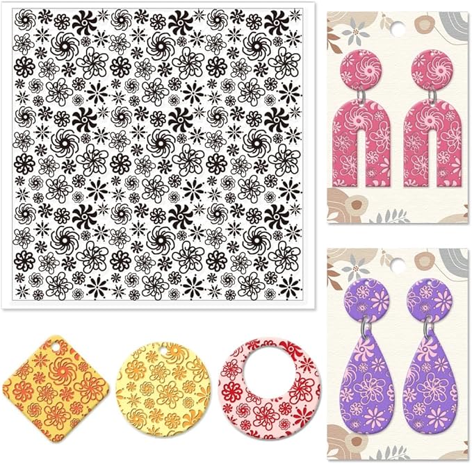 CHGCRAFT Plum Blossoms Polymer Clay Texture Sheets Art Rotation Flowers by chgcraft