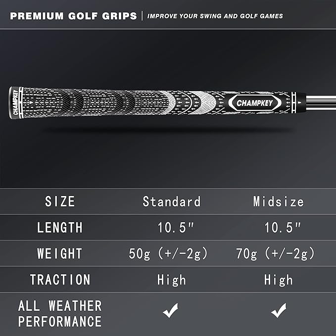 CHAMPKEY Premium Hybrid Golf Grips 13 Pack with All Repair Kits - All Weather Performance Golf Club Grips - High Traction and Control Half Corded Golf Grips for Men