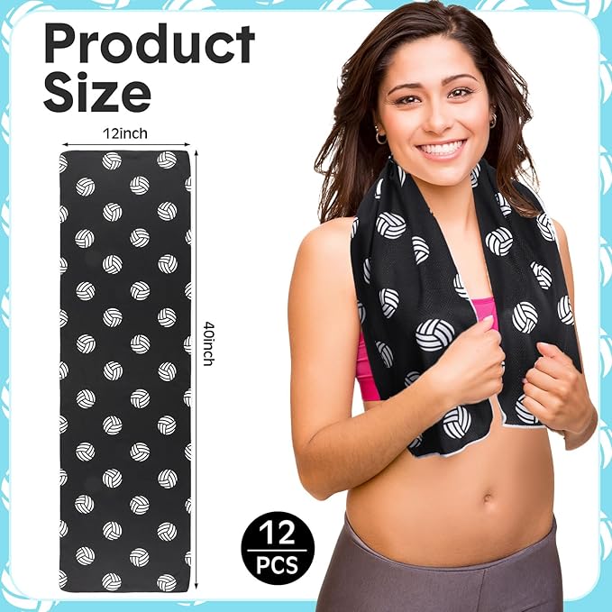 FuWeave 12 Pcs Cooling Towel 40 x 12 Inch Basketball Baseball Football Volleyball Soccer Softball Microfiber Fast Drying Towel for Gift Women Men