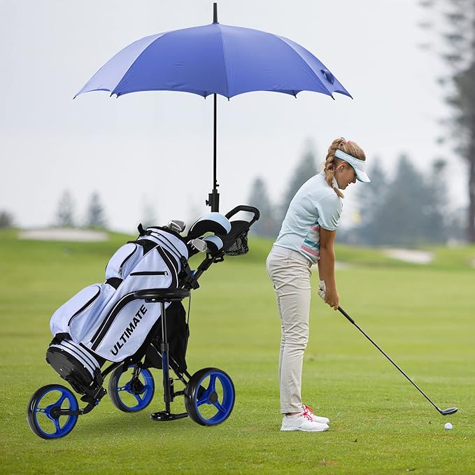 Tangkula Foldable Golf Push Cart, Navy Blue, Sturdy Steel Frame, Adjustable Handle, Ball Bearing Wheels, Foot Brake, Waterproof Storage Bag