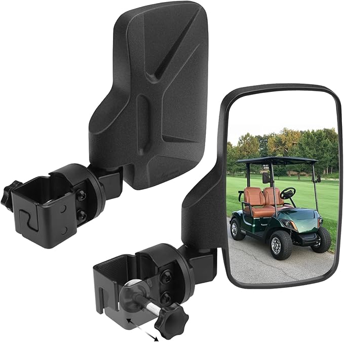 SHEJISI Golf Cart Mirrors,Golf Cart Mirrors Rear View is Universal Fits 0.7"-1.35" Square Rail,No Drilling,360° Rotation,Foldable,High Definition,Durable Anti-Shudder,Fits Club Car,EZGO,Yamaha,Zone