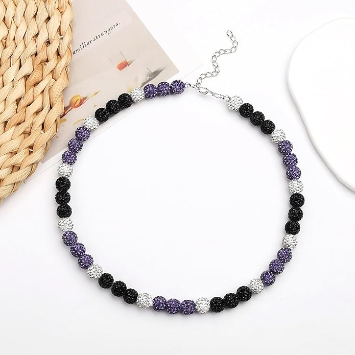 QINJIEJIE Baseball Necklace for Men Glitter Bling Rhinestone Beaded Collection Necklace for Women 16/18in Inspired Sports Jewelry Baseball Chain Cool Gifts for Baseball Players Team Lovers