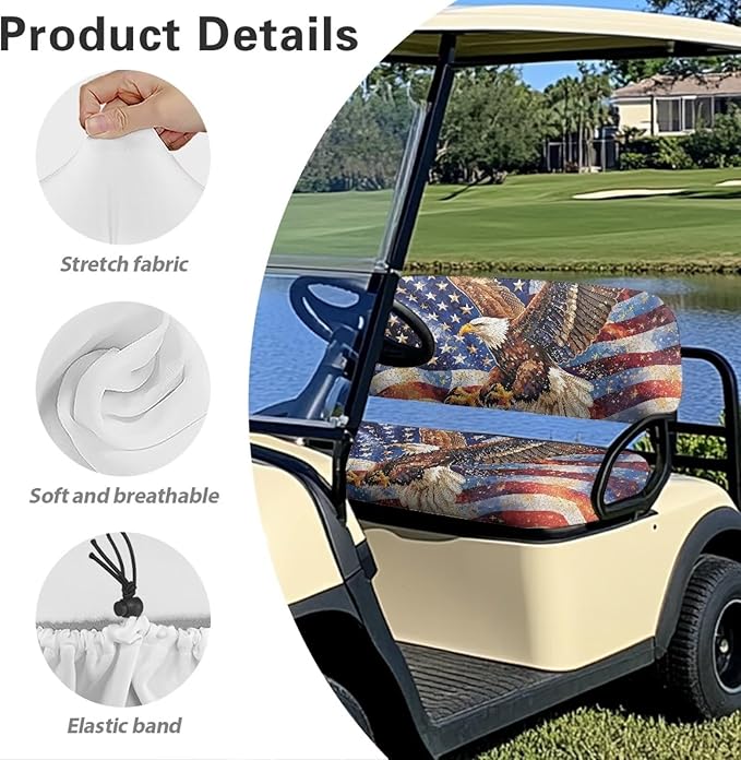 Bulopur Eagle American Flag Golf Cart Seat Covers for Ezgo Club Car Universal Golf Cart Seat Cover Towel Suitable for All Weather, Easy to Install and Washable