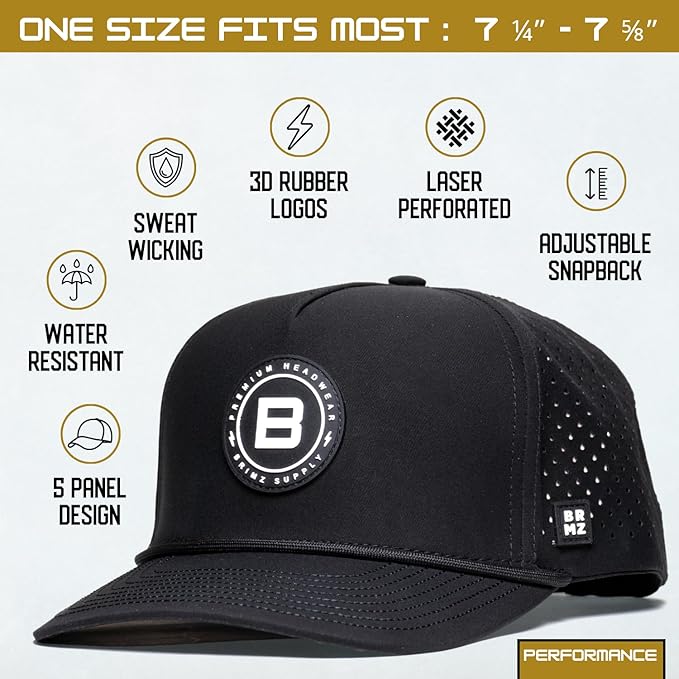 BRIMZ Outdoor Performance Hat - Water & Sweat Resistant Hats - Breathable & Moisture-Wicking Snapback