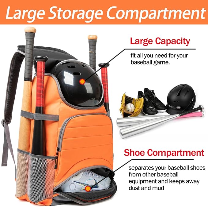 Baseball Bag - Lightweight Softball & T-Ball Backpack with Shoe Compartment for Equipment & Gear
