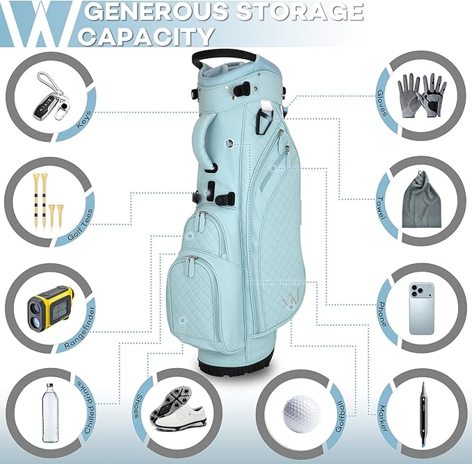 Luxury Womens Golf Bag, PU Leather Golf Stand Bag for Women/Ladies, 14-Way Full-Length Top Dividers, Ultra Lightweight, Large Pockets for Accessories
