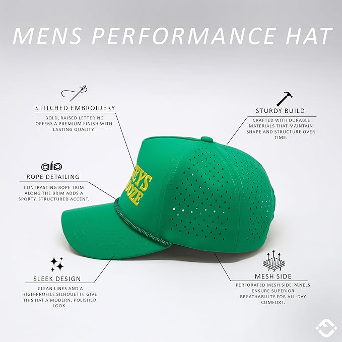 Funky Junque Performance Waterproof Golf Rope Hat – Cool Breathable Workout 5 Panel Snapback Cap for Men