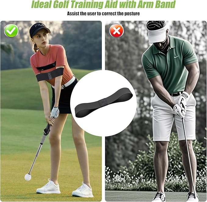 MIKOSI Retractable Golf Swing Trainer, Golf Grip Trainer and Golf Training Aid for Chipping Hitting & Grip Correction, Golf Swing Practice Stick with Arm Band for Right/Left-Handed, Indoor/Outdoor