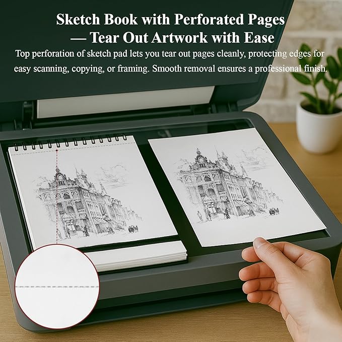 9" x 12" Sketch Book, Top Spiral Sketchbook Hardcover, 68lb Drawing Paper Pad & - Image 6