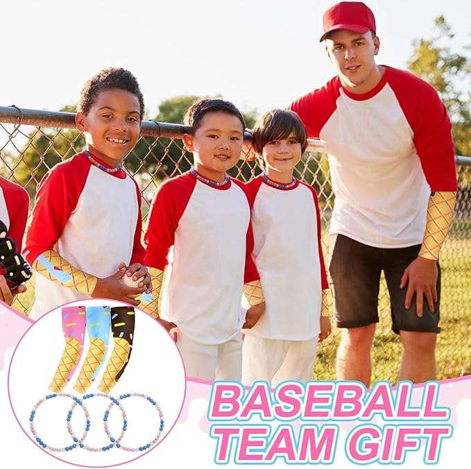 Breling 9 Pcs Ice Cream Baseball Drip Accessories, Ice Cream Baseball Drip Sleeves, 40" x 12" Cooling Towel, Beaded Necklace for Teams Sport Party Favors Shooter Sleeves Team Gift Accessories