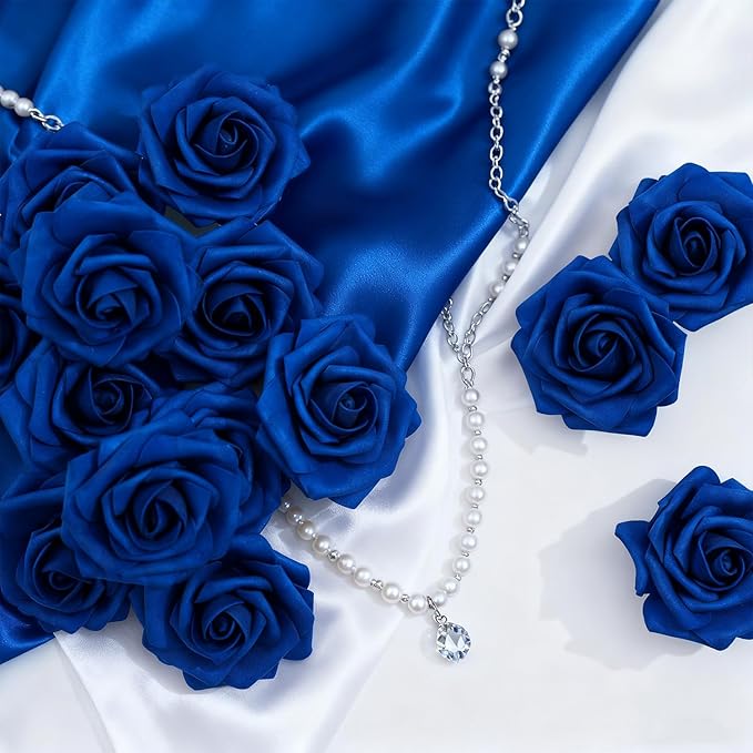 Artificial Flowers Foam Fake Roses 25pcs Royal Blue Roses - Image 3