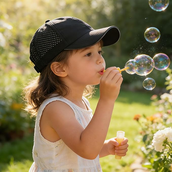 Little Girls Criss Cross Ponytail Hat Toddler Reflective Baseball Cap Kids Quick Dry Summer Sports Hats Age 3-8