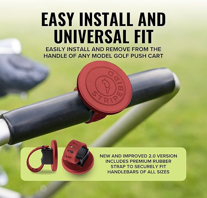 Stripebird - 2.0 Golf Push Cart Mount for Magnetic Accessories (red) - Push Cart Strap for Quick and Easy Access of Golf Gear - Cell Phone Holder for Golf Cart - Phone Holder for Golf Cart