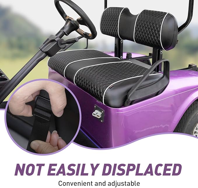 NOKINS Golf Cart Seat Covers Fit for EZGO TXT 1994-2013/EZGO RXV OEM Standard Front Seat Cushion, Backrest Vinyl Leather Litte Diamond Seat Covers, No Stapler Required (Black&White Piping)
