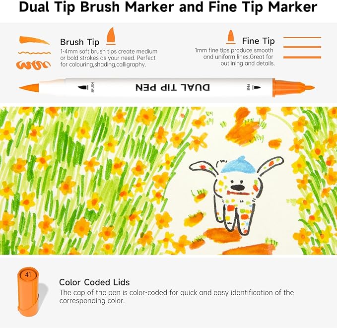 Shuttle Art Dual Tip Brush Marker Pens, 105 Colors Fine and Brush Tip Markers - Image 3