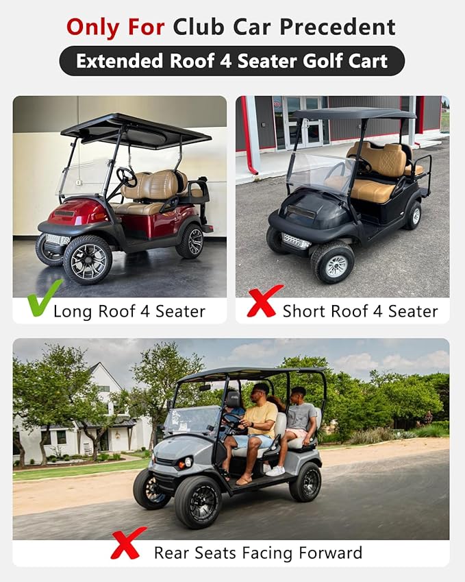 Golf Cart Enclosures 4 Passenger,Golf Cart Cover for Club Car Precedent Long Roof 2+2 Seater,Waterproof 600D Driving Rain Cover,Roll Up 4-Sided Clear Windows&Door,Club Car Golf Cart Cover Accessories