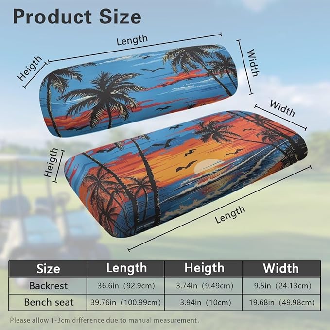 Bulopur Tropical Palm Tree Sunset Golf Cart Seat Covers for EZGO TXT RXV/Club Car DS Precedent Golf Car Seat Cushion Cover and Backrest Cover Sets 2 Piece Golfcart Accessories