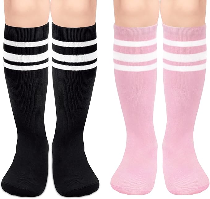 Sarfel Kids Soccer Socks Toddler Soccer Socks Girls Boys Soccer Socks Kids Tube Socks with Stripes Toddler Knee High Socks