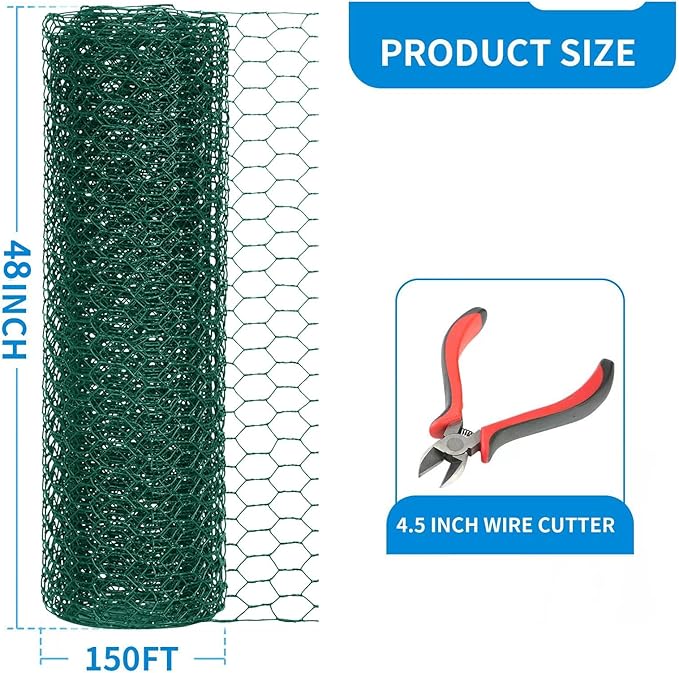 48'' x 150' Green Chicken Wire Fencing, 1 inch Chicken Wire and 20 Gauge - Image 2