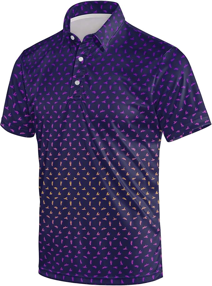 Golf Polo Shirts for Men Funny Print Short Sleeve Golf Shirts Performance Golf Polos