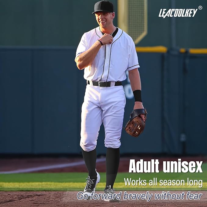 LEACOOLKEY Baseball Belt and Socks Combo Set Adjustable Softball Socks and Elastic Belt for Youth and Adult
