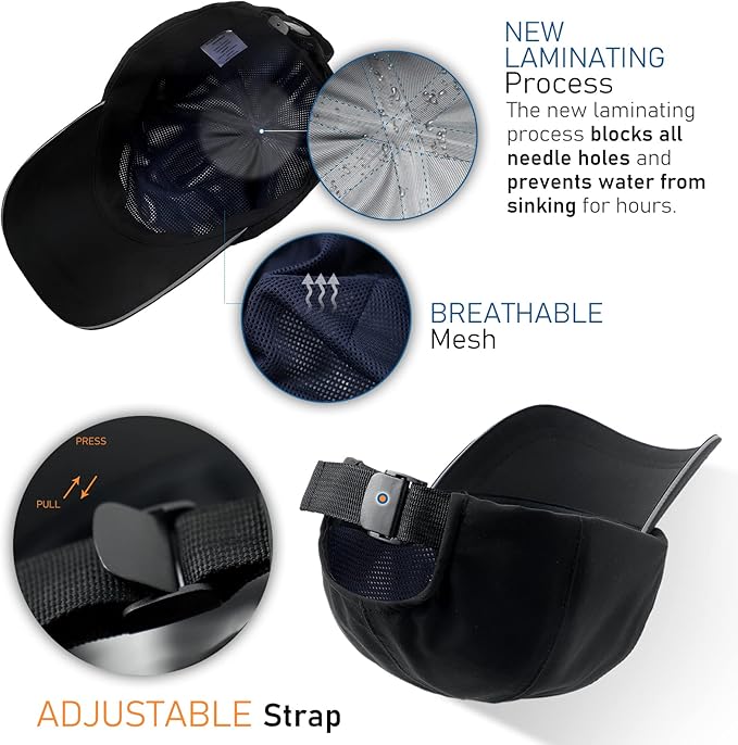 Mens Water-Resistant Baseball Cap Womens Rain Hat Foldable Outdoor Running Sun Fishing hat