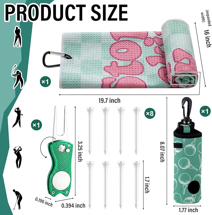 Liliful 12 Pcs Golf Accessories Kit, Include Golf Ball Bag with Hook Towel Tees Magnetic Ball Marker Divot Tool Cleaner Brush for Women Man Gifts