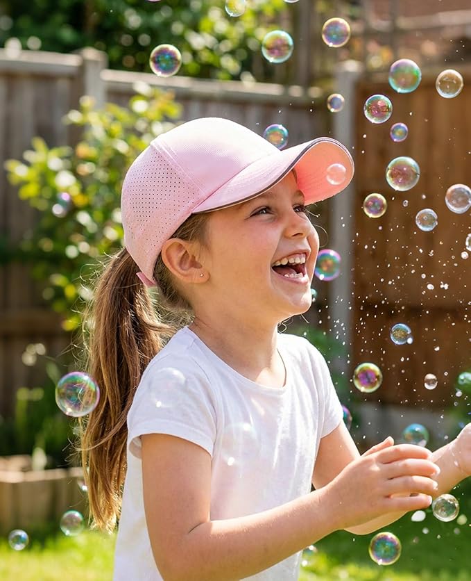 Little Girls Reflective Baseball Cap Criss Cross Ponytail Hat Kids Quick Dry Mesh Summer Sports Hat for Toddler Ages 3-8