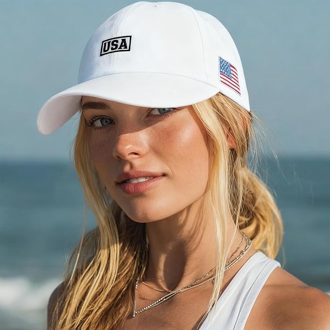 American Flag Patriotic Baseball Cap | Embroidered USA Flag 100% Cotton Adjustable Hat for Men & Women