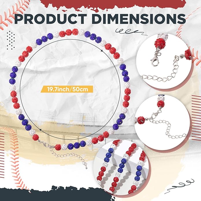 Landical 12 Pcs Bling Baseball Necklace Ice Beaded Baseball Necklace Cool Gifts Bulk for Team Players Lovers Fans
