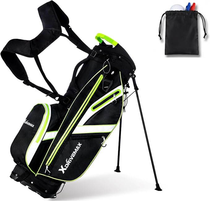 XDriveMax Golf Stand Bag with Accessory Pack, Lightweight 8-Way Top Dividers Golf Bag with Stand, Includes Insulated Cooler Pocket, Dual Strap & Rain Cover