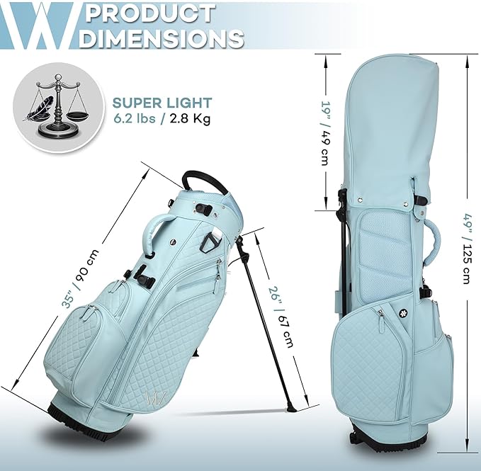 Luxury Womens Golf Bag, PU Leather Golf Stand Bag for Women/Ladies, 14-Way Full-Length Top Dividers, Ultra Lightweight, Large Pockets for Accessories