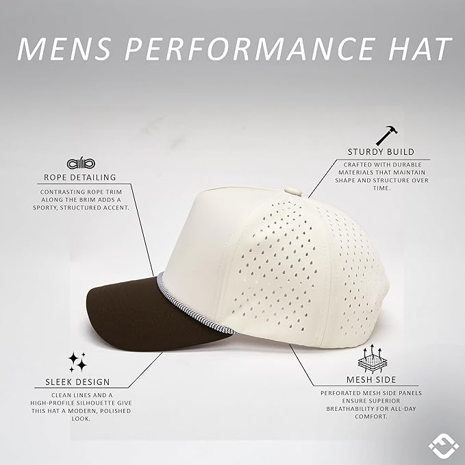 Funky Junque Performance Waterproof Golf Rope Hat – Cool Breathable Workout 5 Panel Snapback Cap for Men