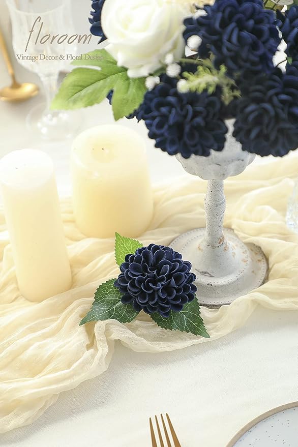 Floroom Artificial Dahlia Flowers 25pcs Real Looking Navy Blue Foam Fake Roses - Image 3
