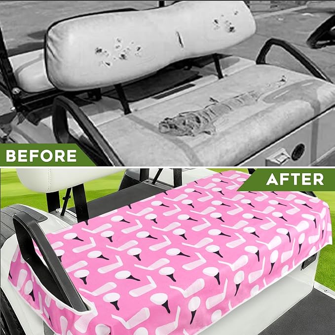 Golf Cart Seat Covers Club Car Golf Cart Accessories for Men Women Golf Carts Seat Towel Blanket 2-Seat Golf Cart Decorations
