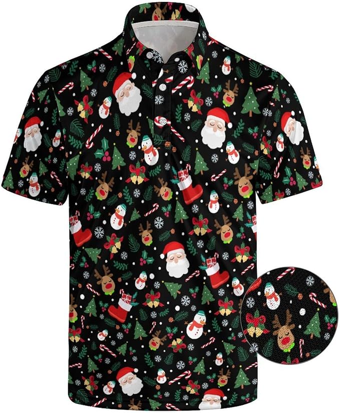 HUURAY Funny Golf Polos for Men Funny Print Short Sleeve Shirts Quick Dry Polo Shirts Hawaiian Shirt Performance Golf Outfits
